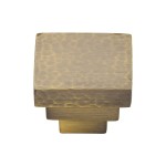 M Marcus Heritage Brass Cabinet Knob Square Stepped Hammered Design 32mm